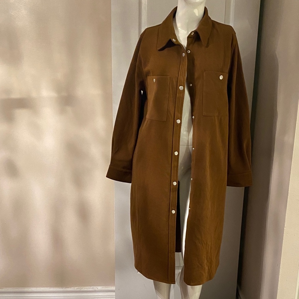 PGD Brown Women's Long Trench Coat L - Picture 4 of 12